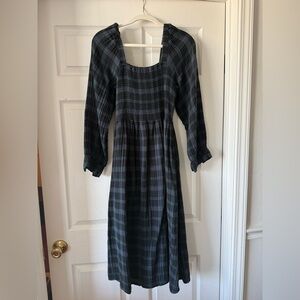 Madewell Black and Gray Plaid Long Sleeve Dress
